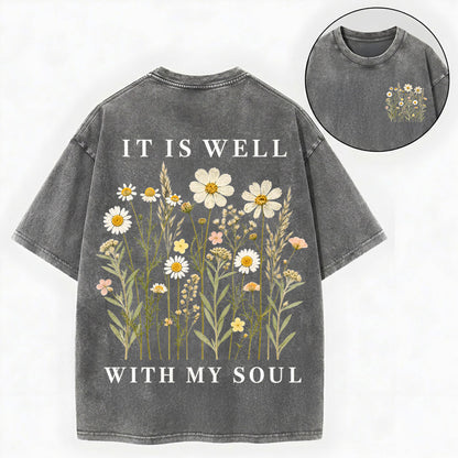 It Is Well With My Soul Shirt – Christian Vintage Unisex Washed Tee