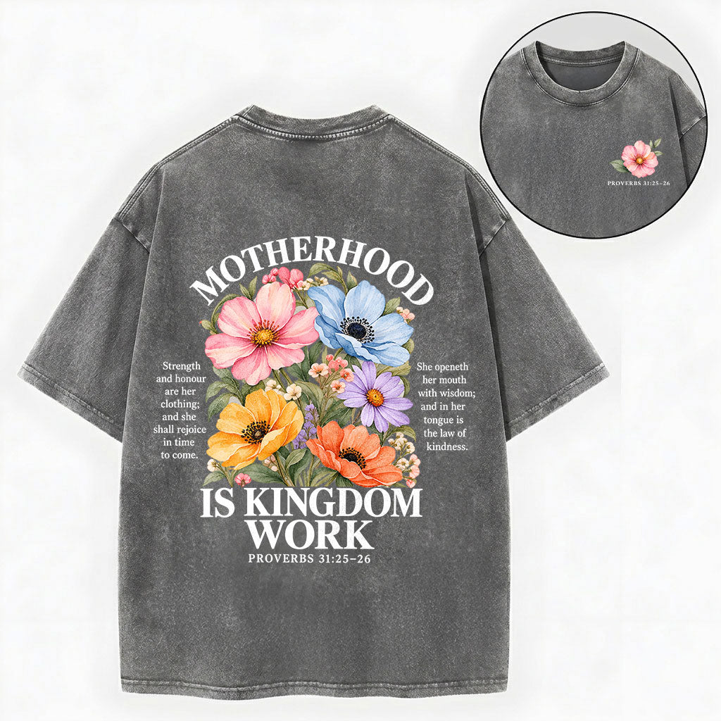 Mother's Day Christian Shirt – Kingdom Work Floral Unisex Washed Tee