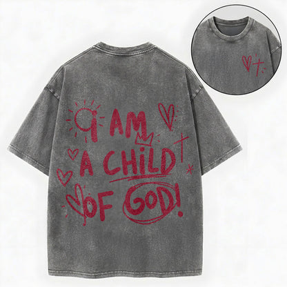 I Am a Child of God – Doodle Christian Vintage Unisex Washed Tee