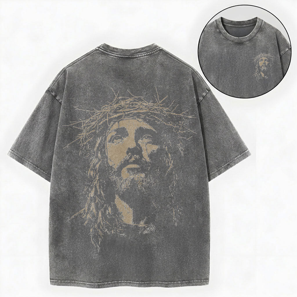 Jesus Crown of Thorns Shirt – Christian Vintage Unisex Washed Tee