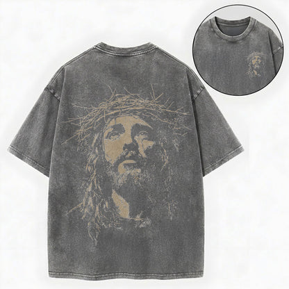 Jesus Crown of Thorns Shirt – Christian Vintage Unisex Washed Tee