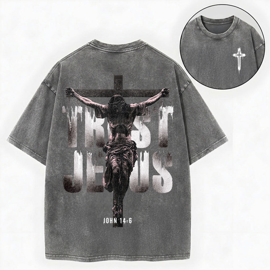 Trust Jesus Shirt – Cross Christian Streetwear Vintage Unisex Washed Tee