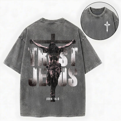 Trust Jesus Shirt – Cross Christian Streetwear Vintage Unisex Washed Tee