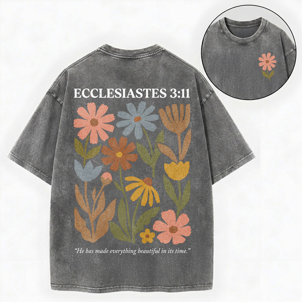Ecclesiastes 3:11 Shirt – Floral Christian Vintage Unisex Washed Tee