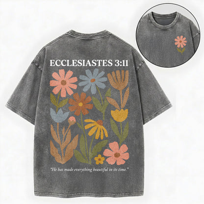 Ecclesiastes 3:11 Shirt – Floral Christian Vintage Unisex Washed Tee