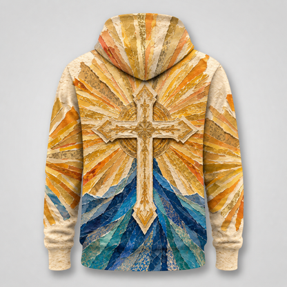 Jesus Christ Blessing Christian 3D Hoodie – Golden Cross Design