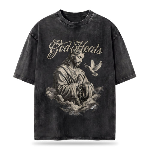 God Heals Christian Oversized Graphic T-Shirt – Vintage Christian Streetwear Tee