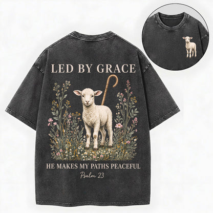 Led by Grace He Makes My Paths Peaceful Christian Vintage Unisex Washed Tee