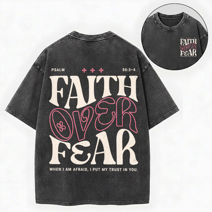 Faith Over Fear Christian Vintage Unisex Washed Tee