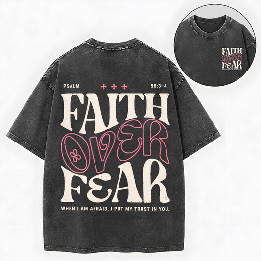 Faith Over Fear Christian Vintage Unisex Washed Tee