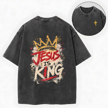 Jesus Is King Christian Washed T-Shirt