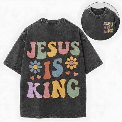 Jesus Is King – Retro Groovy Christian Vintage Unisex Washed Tee