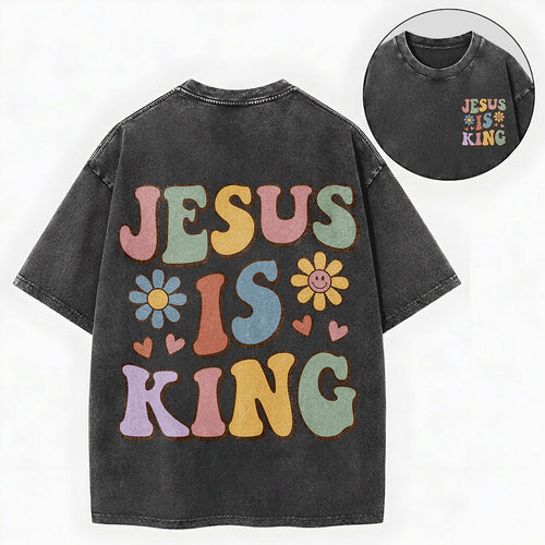 Jesus Is King – Retro Groovy Christian Vintage Unisex Washed Tee