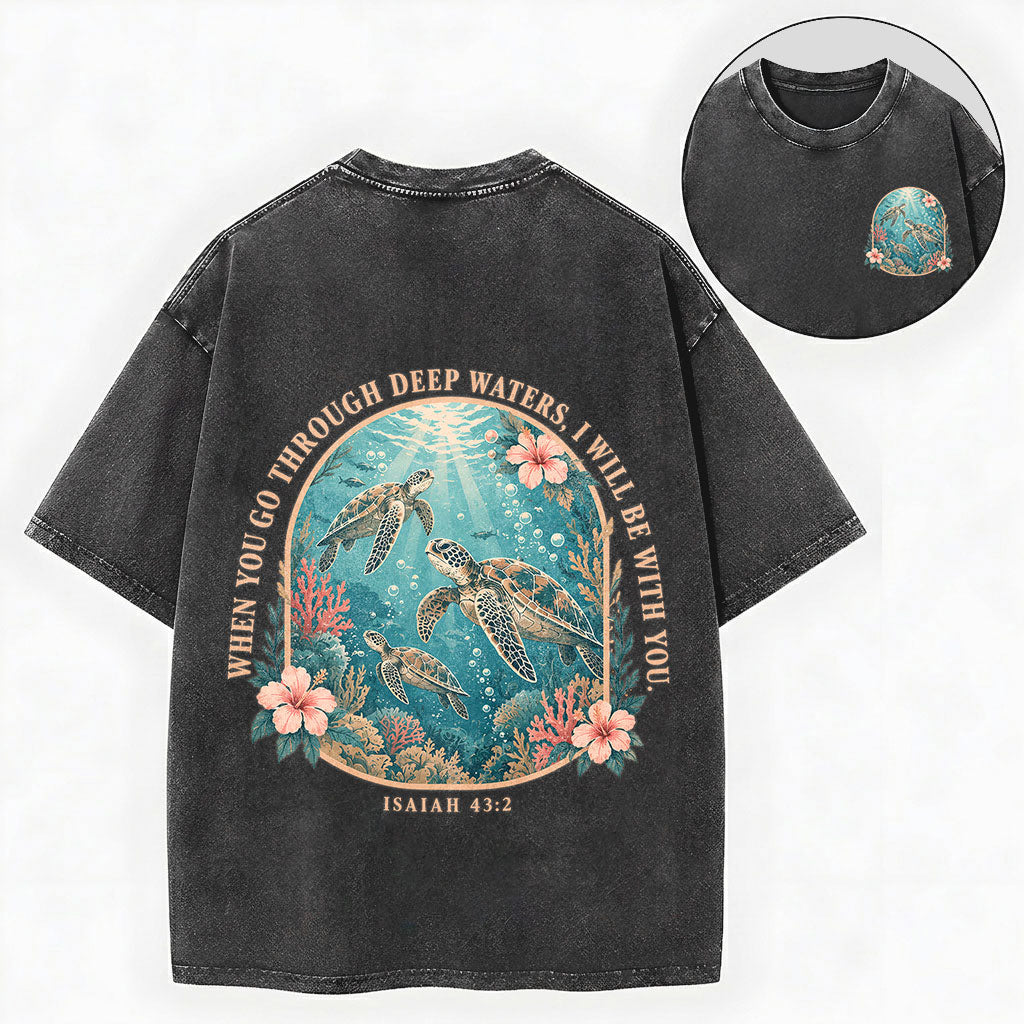 When You Go Through Deep Waters – Christian Vintage Unisex Washed