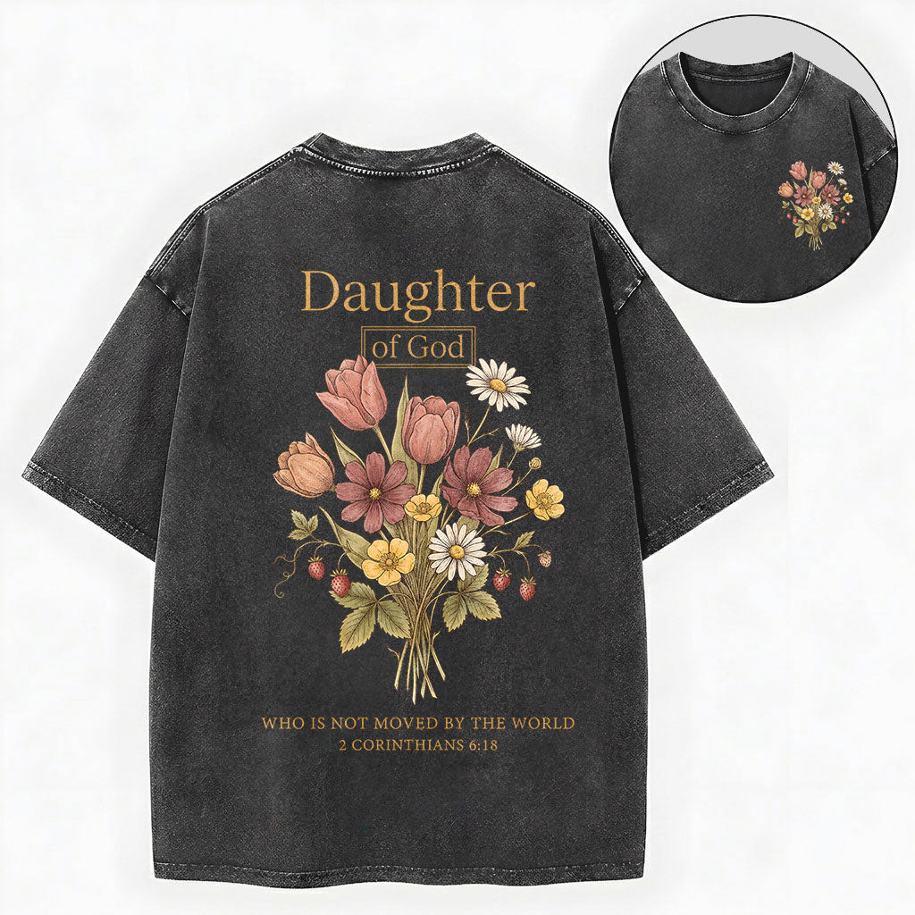 Daughter of God Shirt – Floral Christian Vintage Unisex Washed Tee