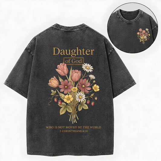 Daughter of God Shirt – Floral Christian Vintage Unisex Washed Tee