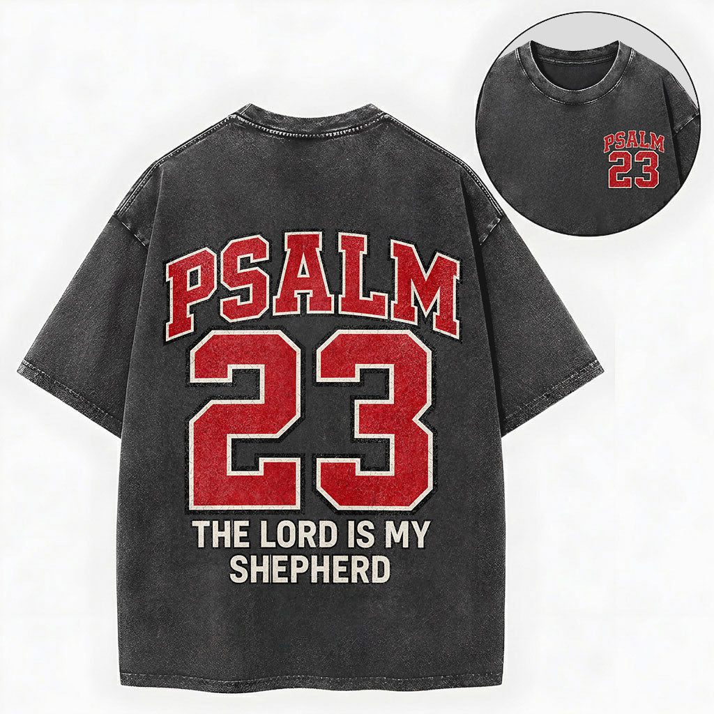 The Lord Is My Shepherd Shirt – Psalm 23 Varsity Christian Washed Tee