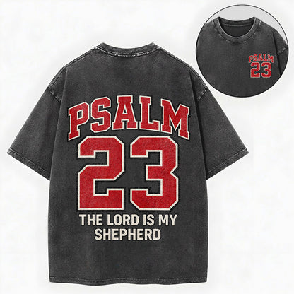 The Lord Is My Shepherd Shirt – Psalm 23 Varsity Christian Washed Tee