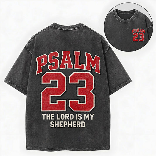The Lord Is My Shepherd Shirt – Psalm 23 Varsity Christian Washed Tee