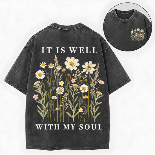 It Is Well With My Soul Shirt – Christian Vintage Unisex Washed Tee