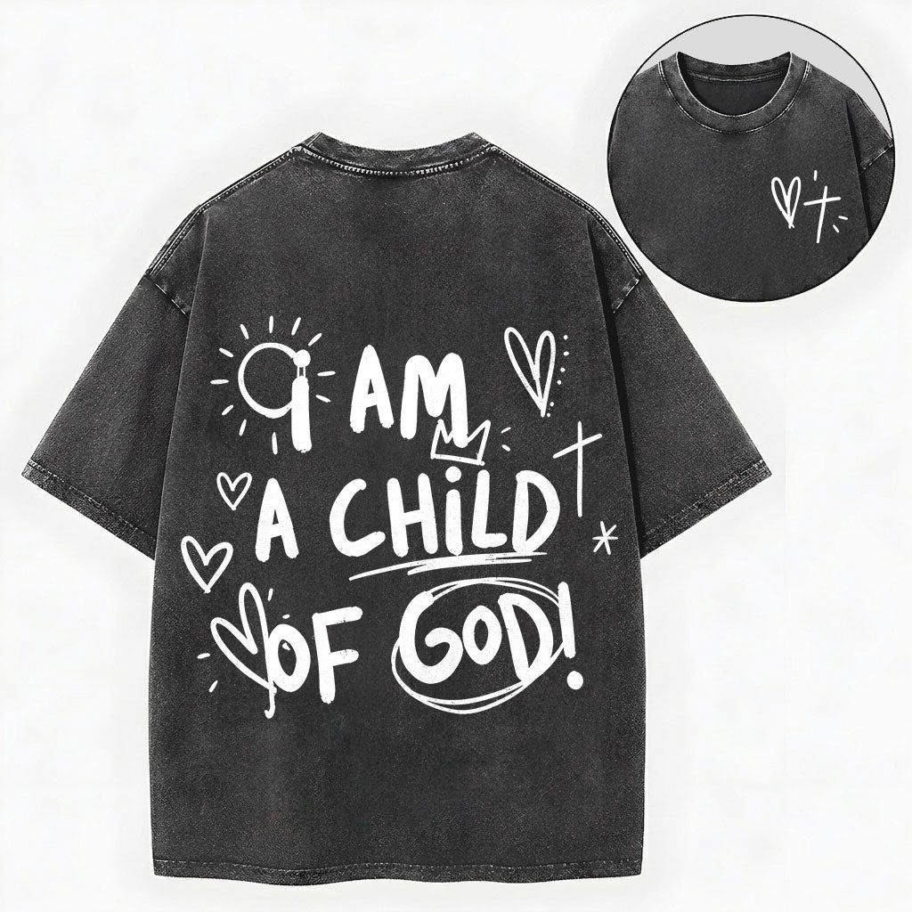 I Am a Child of God – Doodle Christian Vintage Unisex Washed Tee