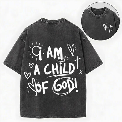 I Am a Child of God – Doodle Christian Vintage Unisex Washed Tee