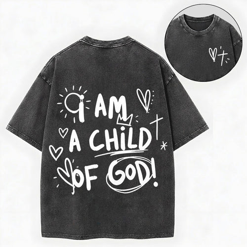 I Am a Child of God – Doodle Christian Vintage Unisex Washed Tee