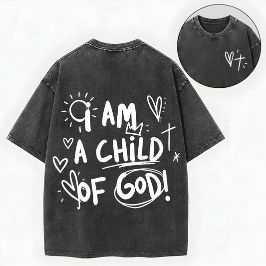 I Am a Child of God – Doodle Christian Vintage Unisex Washed Tee