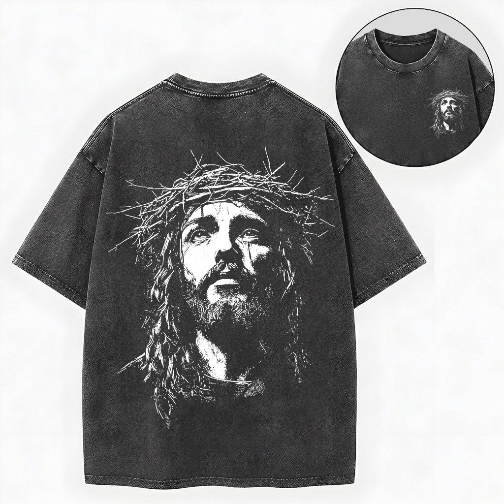 Jesus Crown of Thorns Shirt – Christian Vintage Unisex Washed Tee