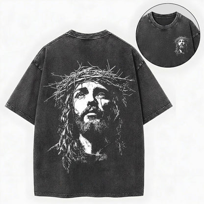 Jesus Crown of Thorns Shirt – Christian Vintage Unisex Washed Tee