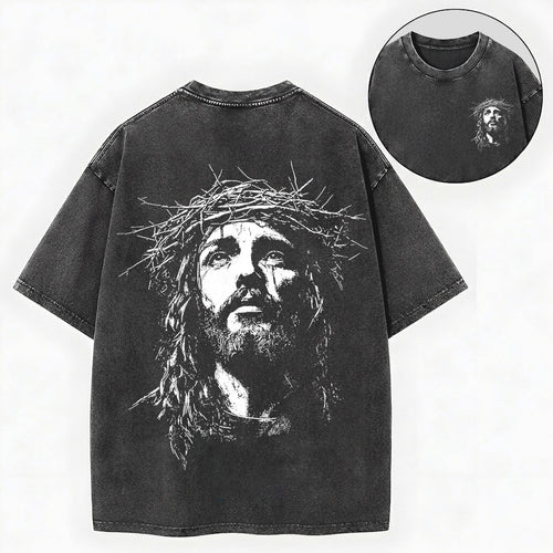 Jesus Crown of Thorns Shirt – Christian Vintage Unisex Washed Tee