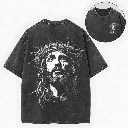 Jesus Crown of Thorns Shirt – Christian Vintage Unisex Washed Tee