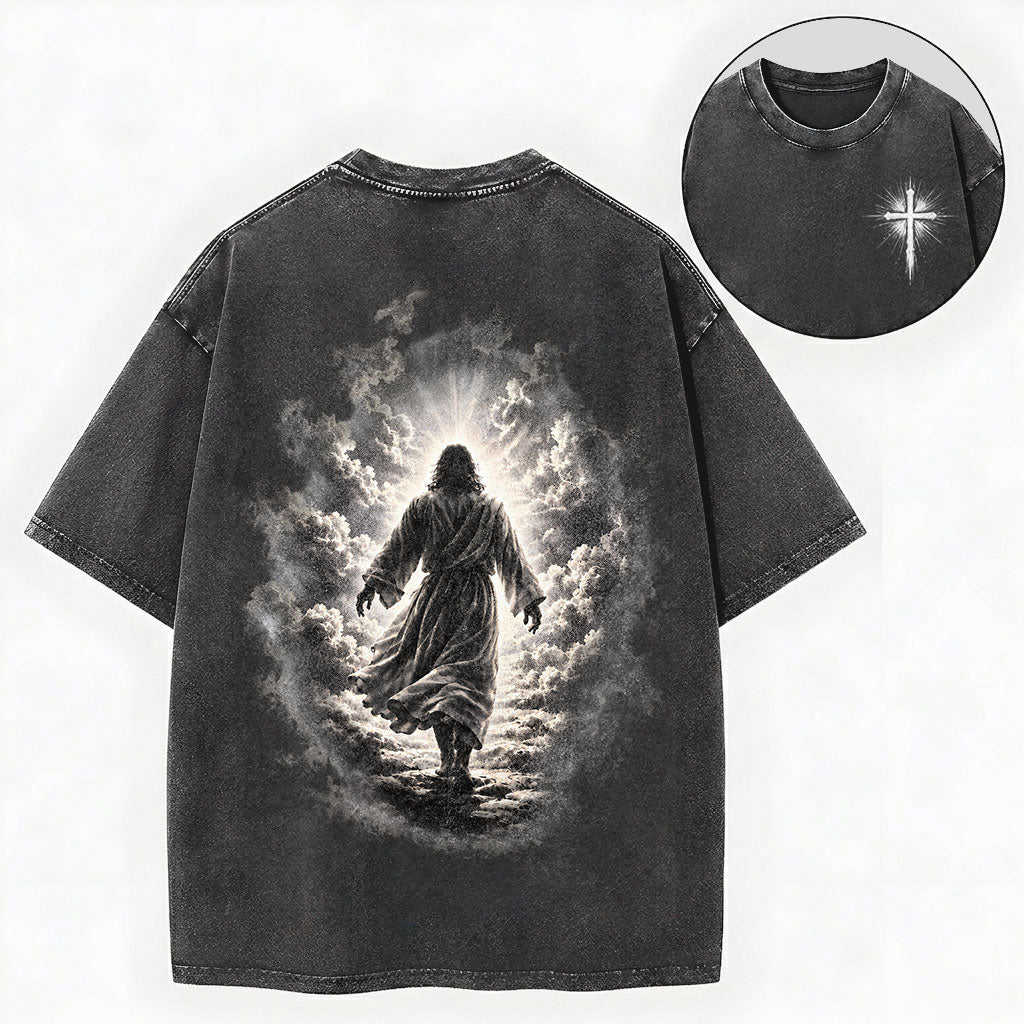 Jesus Walking to Heaven Shirt – Christian Vintage Unisex Washed Tee