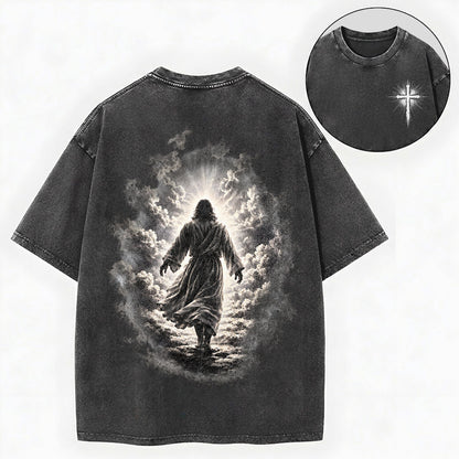 Jesus Walking to Heaven Shirt – Christian Vintage Unisex Washed Tee