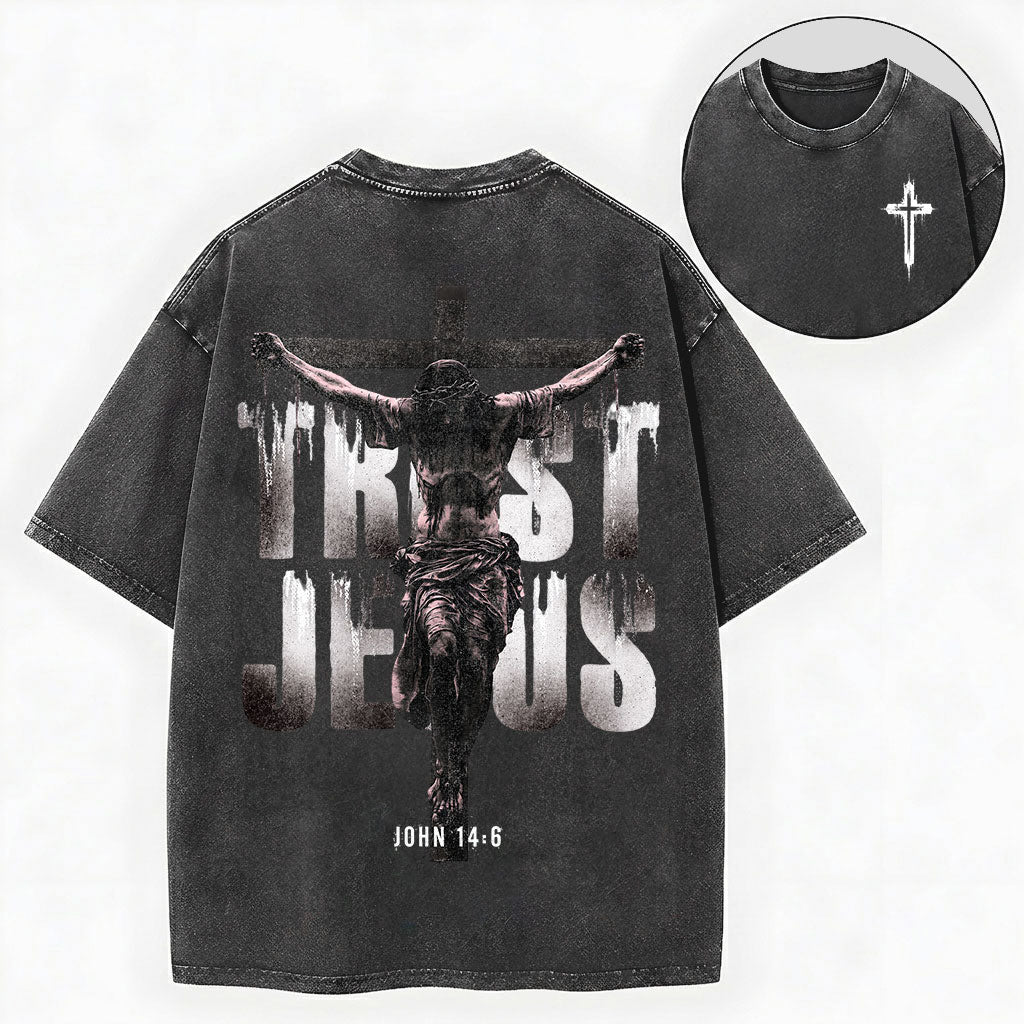 Trust Jesus Shirt – Cross Christian Streetwear Vintage Unisex Washed Tee