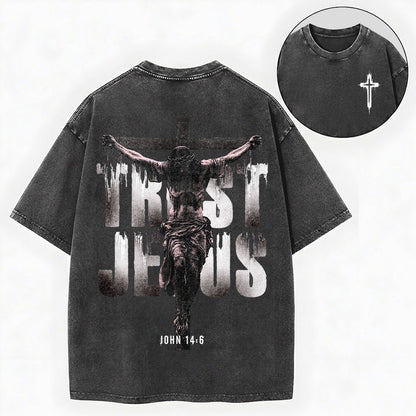 Trust Jesus Shirt – Cross Christian Streetwear Vintage Unisex Washed Tee