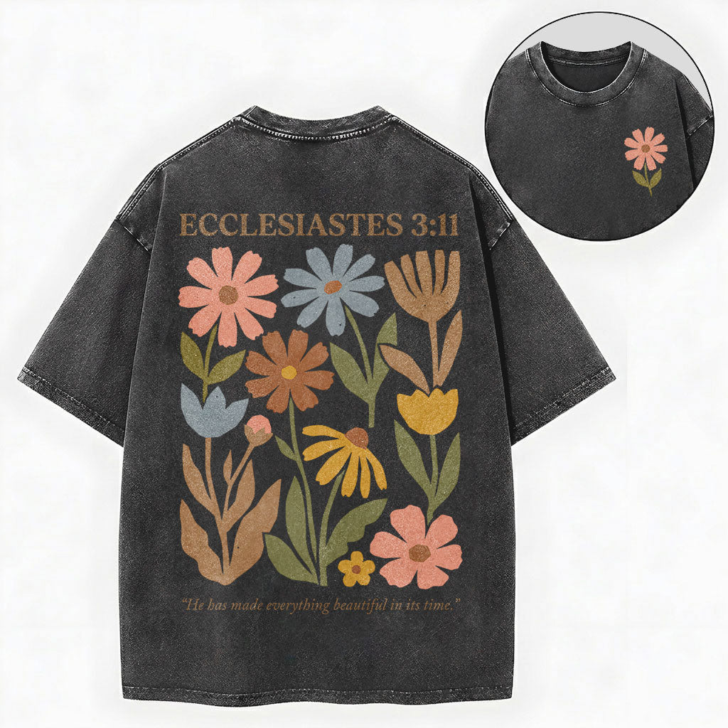 Ecclesiastes 3:11 Shirt – Floral Christian Vintage Unisex Washed Tee