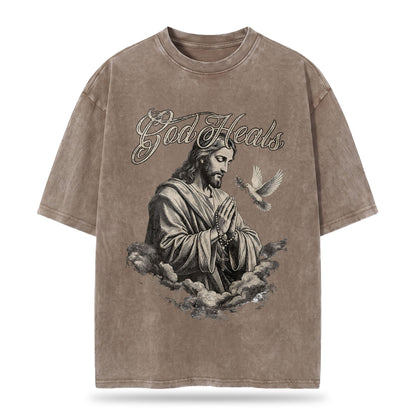 God Heals Christian Oversized Graphic T-Shirt – Vintage Christian Streetwear Tee