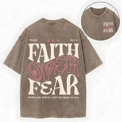 Faith Over Fear Christian Vintage Unisex Washed Tee