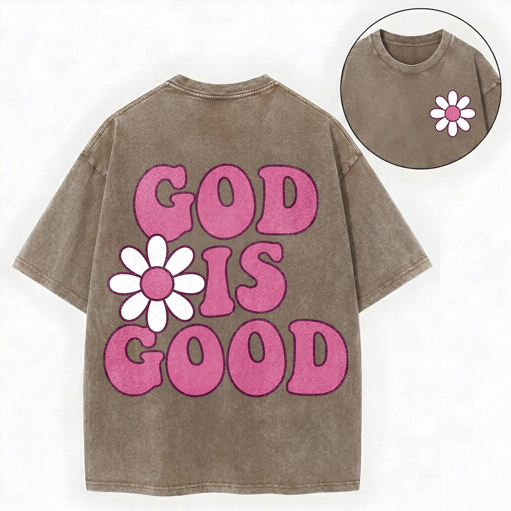 God Is Good Shirt – Retro Daisy Christian Vintage Unisex Washed Tee