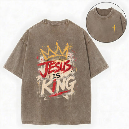 Jesus Is King Christian Washed T-Shirt
