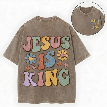Jesus Is King – Retro Groovy Christian Vintage Unisex Washed Tee