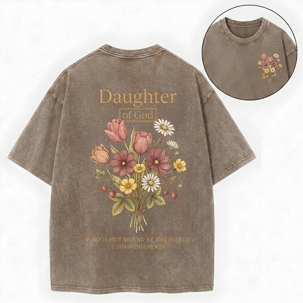 Daughter of God Shirt – Floral Christian Vintage Unisex Washed Tee