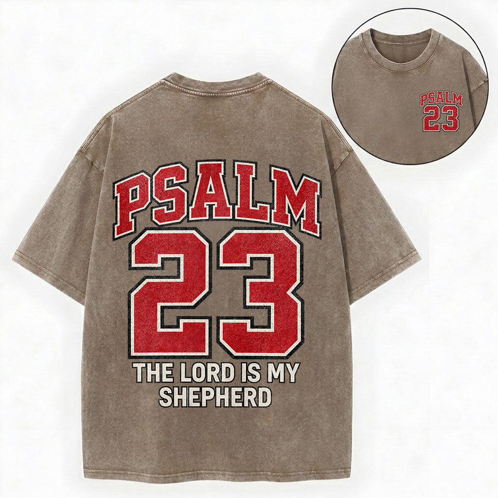 The Lord Is My Shepherd Shirt – Psalm 23 Varsity Christian Washed Tee