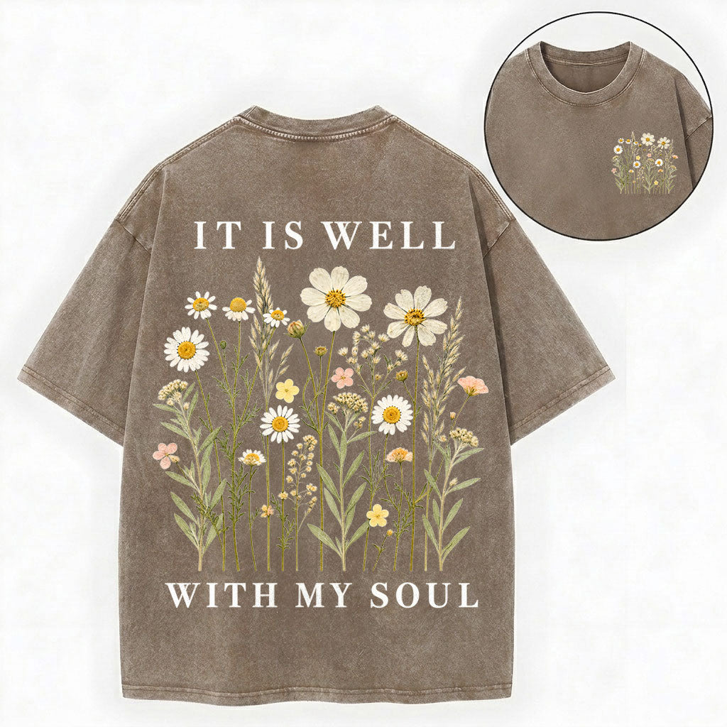 It Is Well With My Soul Shirt – Christian Vintage Unisex Washed Tee