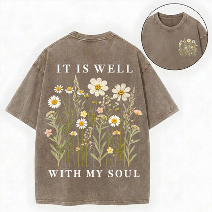 It Is Well With My Soul Shirt – Christian Vintage Unisex Washed Tee