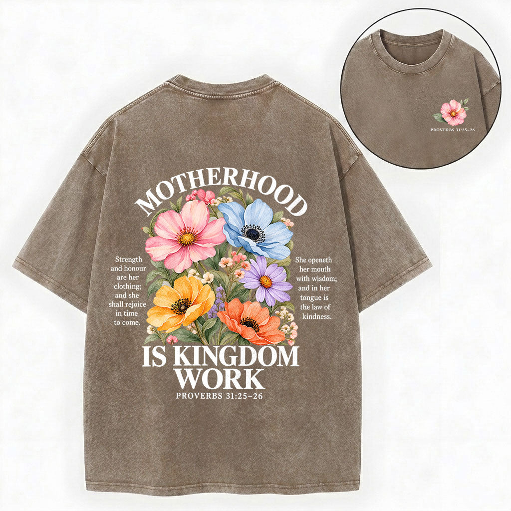 Mother's Day Christian Shirt – Kingdom Work Floral Unisex Washed Tee