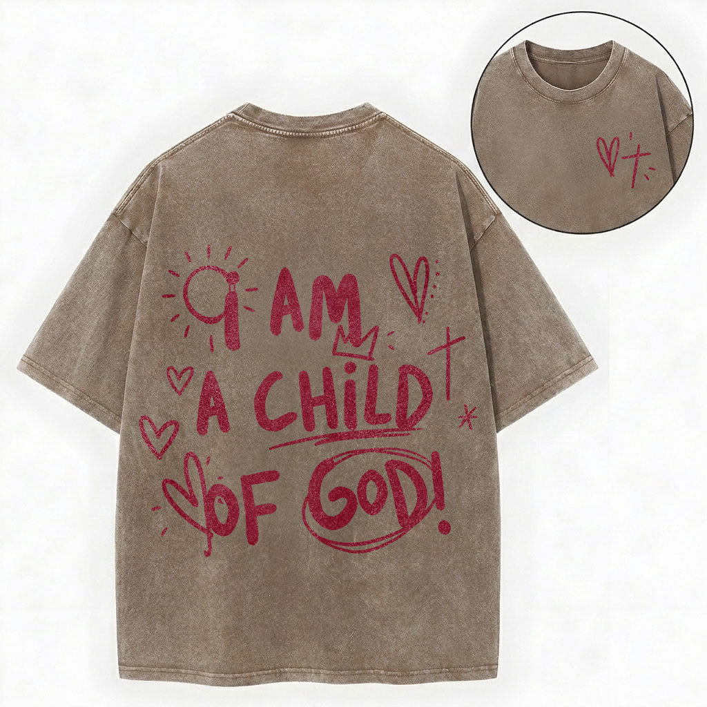 I Am a Child of God – Doodle Christian Vintage Unisex Washed Tee