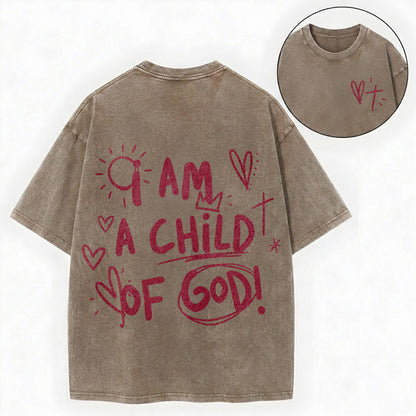 I Am a Child of God – Doodle Christian Vintage Unisex Washed Tee