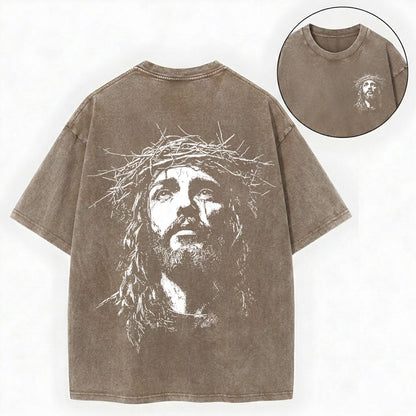 Jesus Crown of Thorns Shirt – Christian Vintage Unisex Washed Tee
